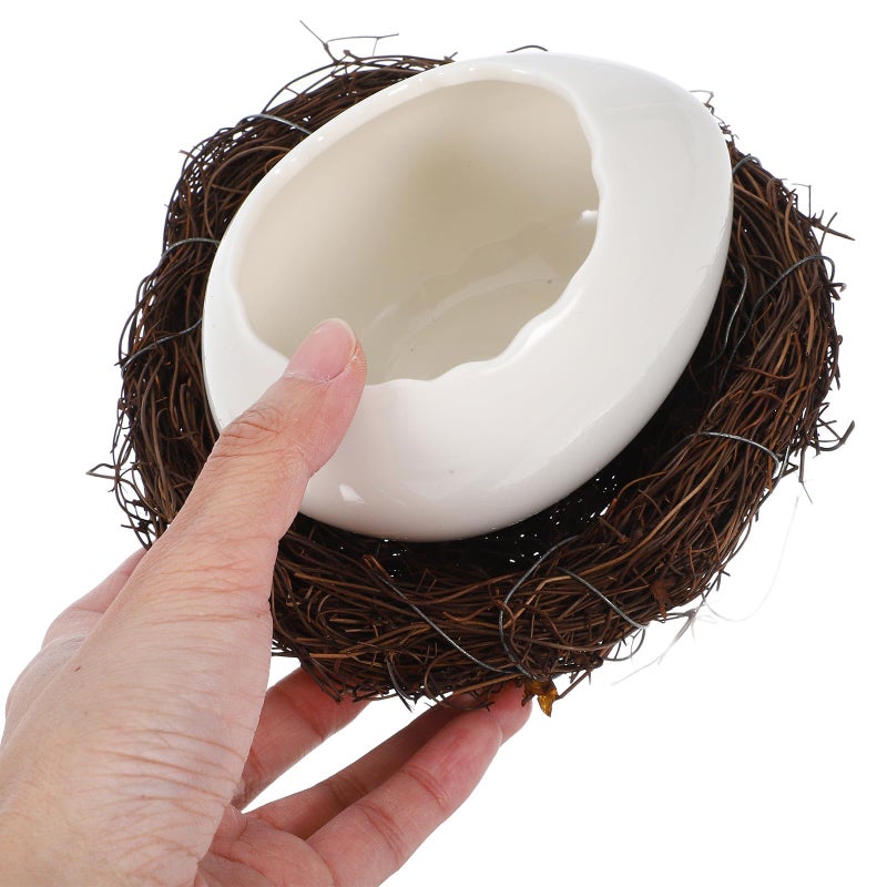 Medium White Ceramic Egg Shell Dessert Bowl with Stand for Home Kitchen and Restaurant Serving - Image 5