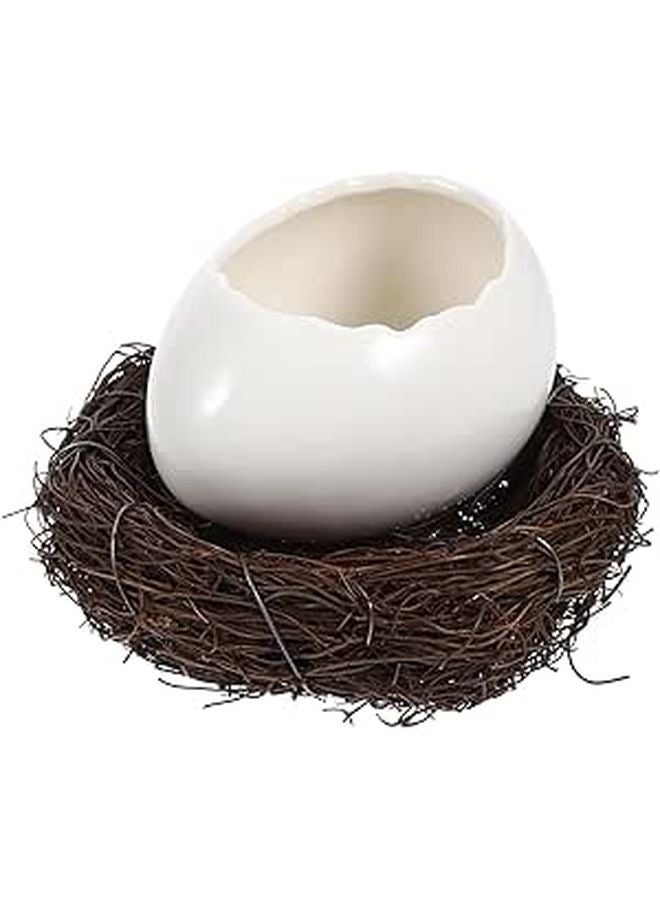 Medium White Ceramic Egg Shell Dessert Bowl with Stand for Home Kitchen and Restaurant Serving - Image 1