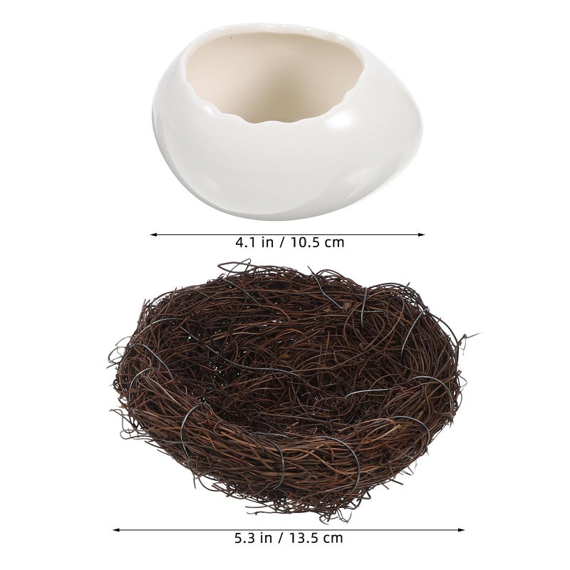 Medium White Ceramic Egg Shell Dessert Bowl with Stand for Home Kitchen and Restaurant Serving - Image 3