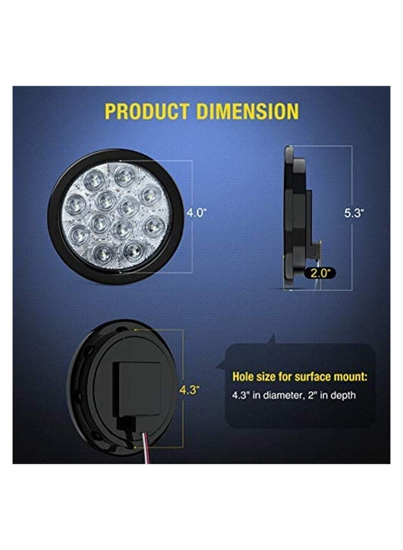 MUNTAQI Tail Light 4 White Round LED Reverse Back Up Light w/Surface Mount Grommet Plugs Trailer Tail Lights 12 LED, with Turn Signal Truck Trailer Light Side Light, for Truck Trailer RV Jeep, 2PCS (TL-26) - Image 2
