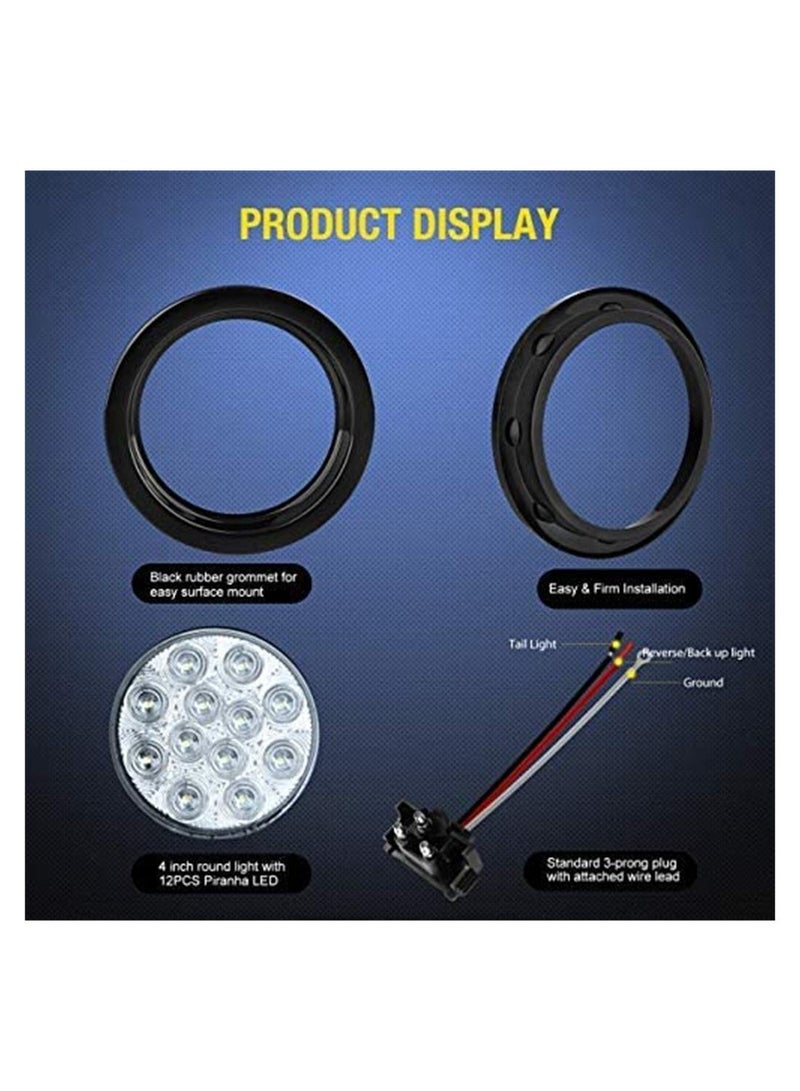 MUNTAQI Tail Light 4 White Round LED Reverse Back Up Light w/Surface Mount Grommet Plugs Trailer Tail Lights 12 LED, with Turn Signal Truck Trailer Light Side Light, for Truck Trailer RV Jeep, 2PCS (TL-26) - Image 3