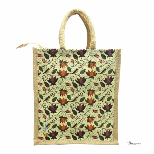 Sangra Multicolor Jute bag for Women and Men Lunch Bag with Zip and Handle (Small) (Pack of Two) (Lotus) - Image 3