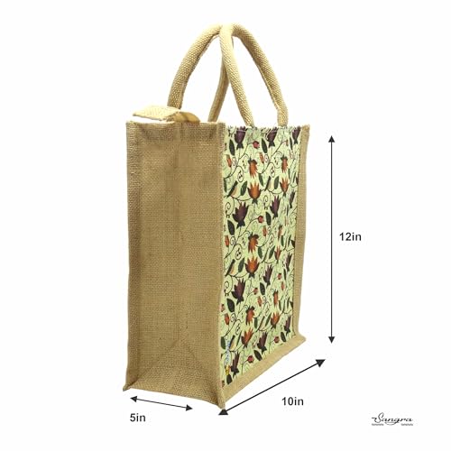 Sangra Multicolor Jute bag for Women and Men Lunch Bag with Zip and Handle (Small) (Pack of Two) (Lotus) - Image 2