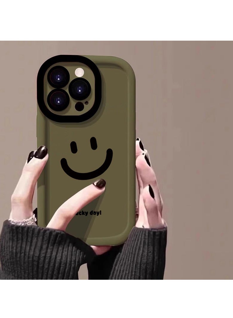 NIBEMINENT Lucky Smiley Protective TPU Case Cover For iPhone 16 Pro, Military Green