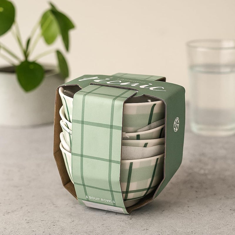 BS طقم 4 وعاء سيراميك صغير مزخرف بطباعة نزهة B&S - Image 3