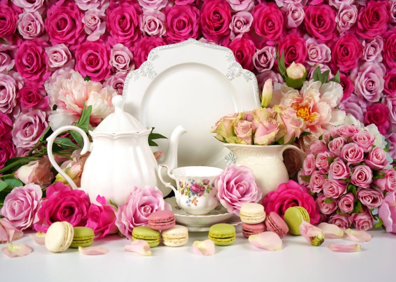 BELECO 7x5ft Fabric Floral Tea Party Backdrop Roses Teapot Cupcakes Tea Party Decorations Background Banner Tea Party Photo Shoot Studio Booth Photography Props - Image 3