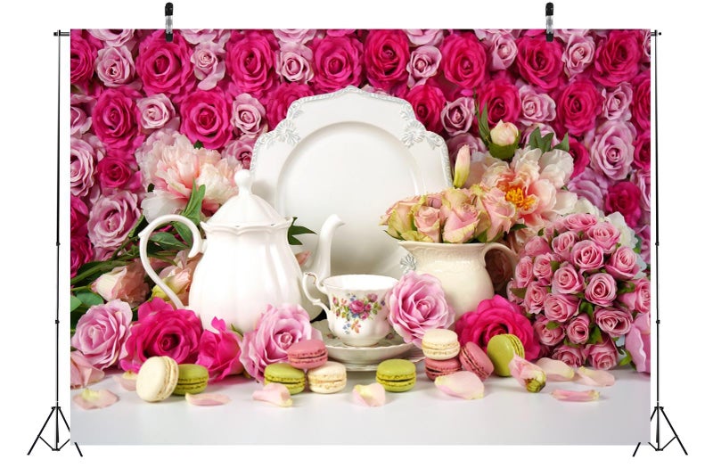 BELECO 7x5ft Fabric Floral Tea Party Backdrop Roses Teapot Cupcakes Tea Party Decorations Background Banner Tea Party Photo Shoot Studio Booth Photography Props - Image 4