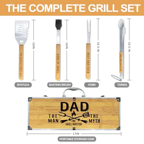 Taesun Dad Gifts from Daughter Fathers Day Heavy Duty Wooden BBQ Grilling Accessories Kit for Backyard Thick Stainless Steel Grill Utensils with NonSlip Handle Tools in Portable Bag Birthday - Image 3