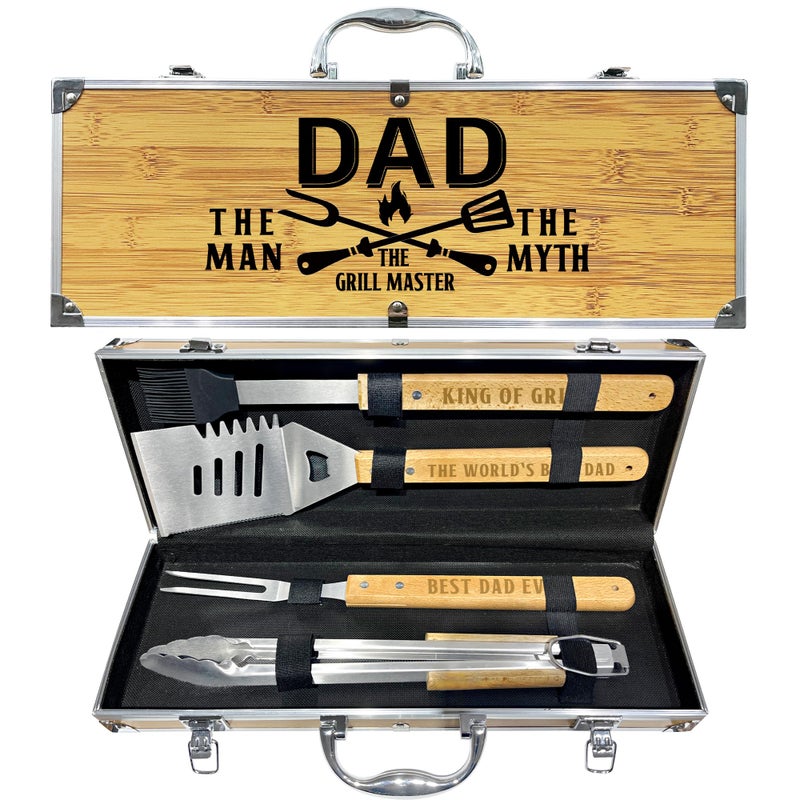 Taesun Dad Gifts from Daughter Fathers Day Heavy Duty Wooden BBQ Grilling Accessories Kit for Backyard Thick Stainless Steel Grill Utensils with NonSlip Handle Tools in Portable Bag Birthday - Image 2