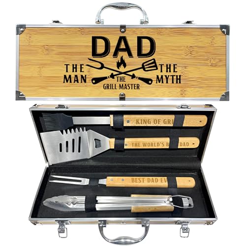 Taesun Dad Gifts from Daughter Fathers Day Heavy Duty Wooden BBQ Grilling Accessories Kit for Backyard Thick Stainless Steel Grill Utensils with NonSlip Handle Tools in Portable Bag Birthday - Image 1