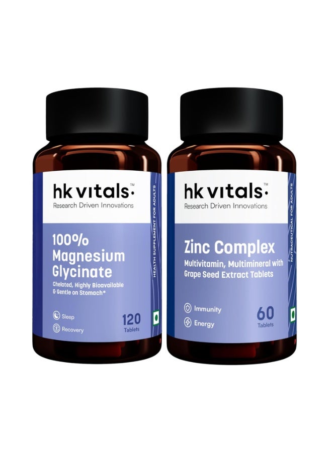 hk vitals 100% Magnesium Glycinate (1880mg) 120 Tablets | For Better Sleep Quality & Muscle Recovery | Trustified Certified with Zinc Complex (60 Tablets) - Image 1