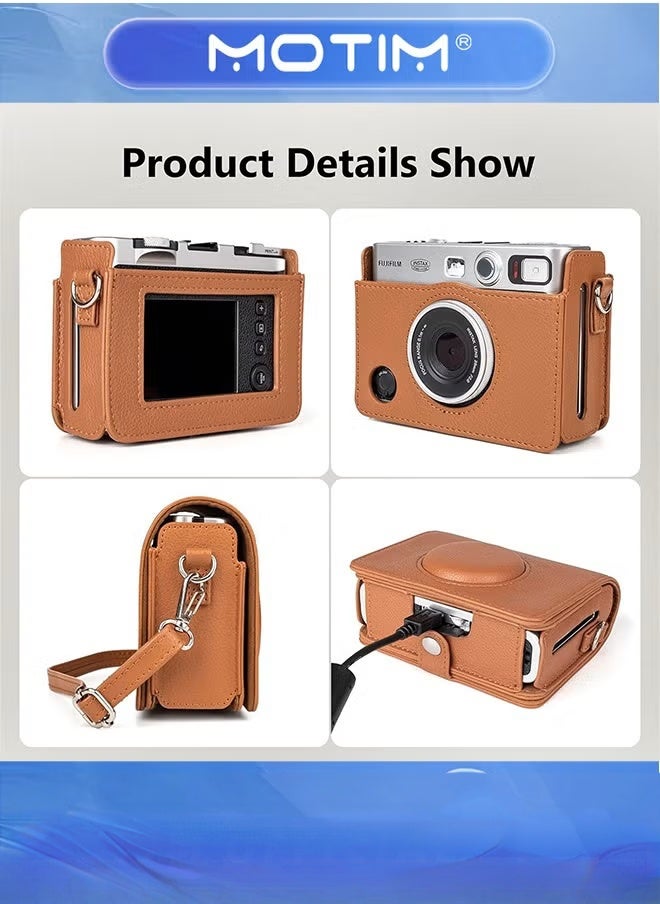 Motim Mini EVO Camera Case PU Leather in Lychee Texture for Instax Mini EVO Camera - Brown  - Image 4
