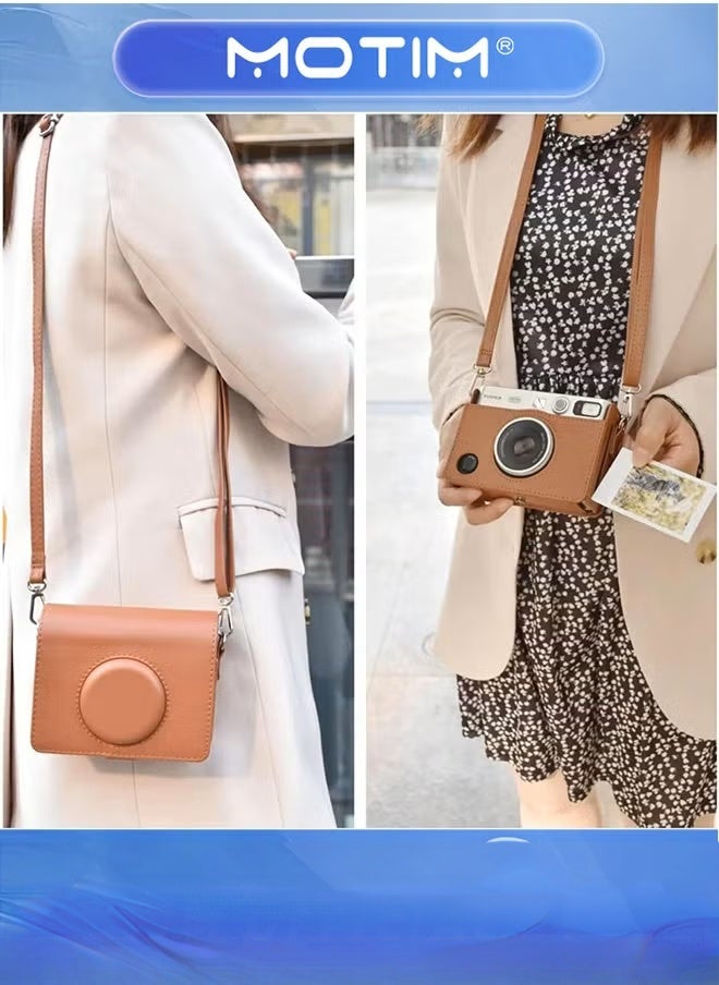 Motim Mini EVO Camera Case PU Leather in Lychee Texture for Instax Mini EVO Camera - Brown  - Image 2