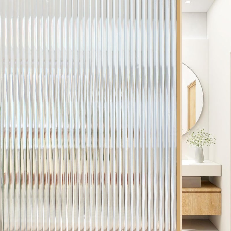CREON Fluted Window Privacy Glass Film Reeded Window Film,Office Home Privacy 3D Fluted Frosted Sticker (60X304/Cm, Fluted Frosted Film)-Self-Adhesive - Image 1
