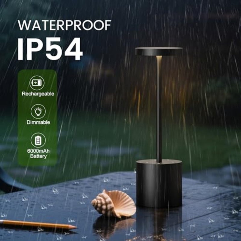 2 Pack Rechargeable Table Lamp, LED Cordless Table Lamp, 5000mAh Battery Operated Portable Table Light, Dimming for Restaurant/Patio/Outdoor Black - Image 3