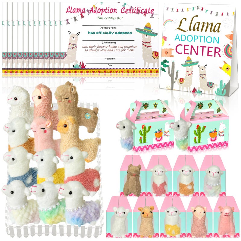 Gaiaring 38 Pcs Adopt a Pet Llama Party Favor Set Include 12 Plush Llama 12 Foldable Party Boxes 12 Adoption Certificates 1 Signboard 1 Fence for Adopt a Llama Birthday Party Decorations - Image 3