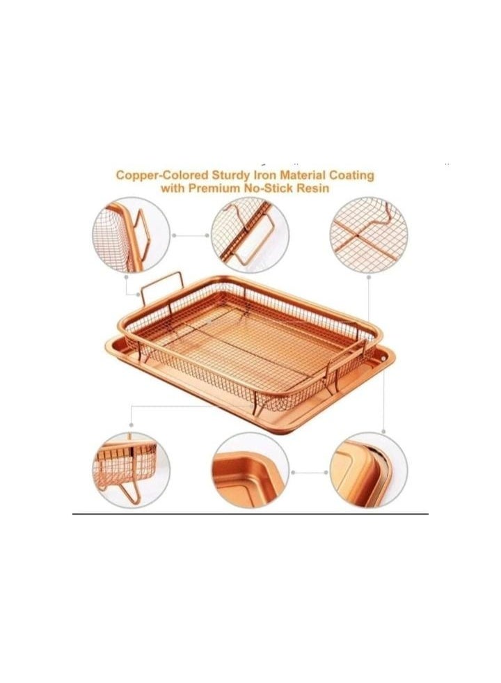 Non-stick copper oven baking tray with raised mesh grill basket, 2-piece set - Image 3