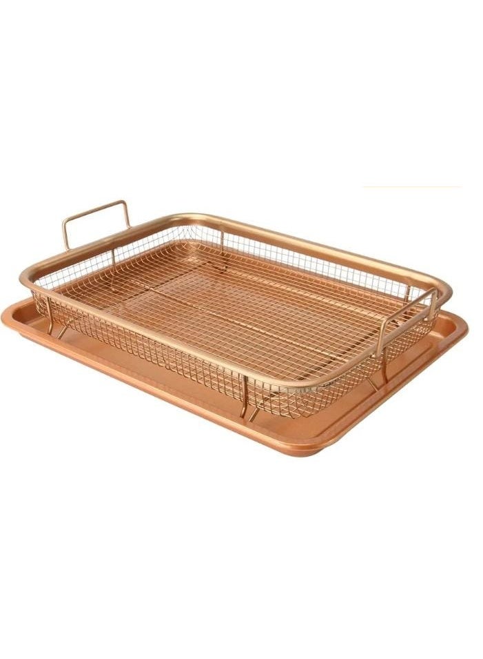 Non-stick copper oven baking tray with raised mesh grill basket, 2-piece set - Image 1