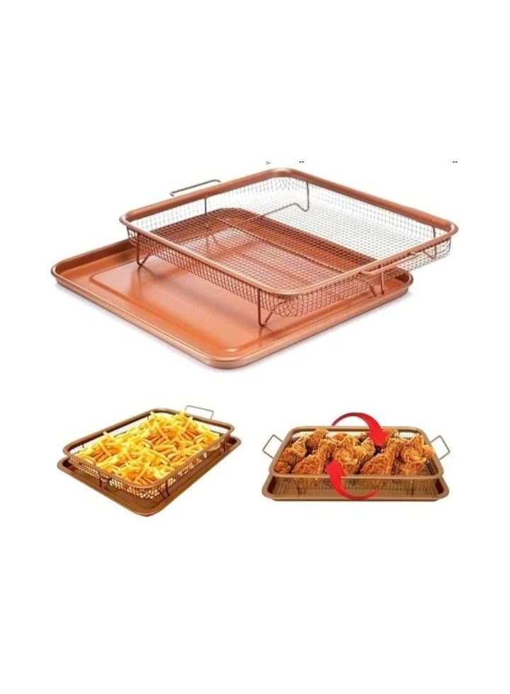 Non-stick copper oven baking tray with raised mesh grill basket, 2-piece set - Image 5