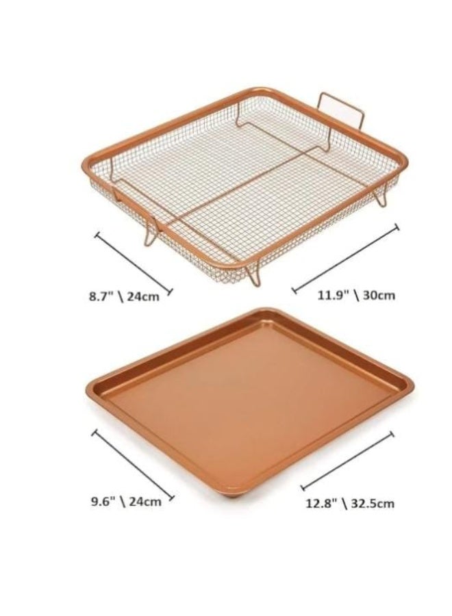 Non-stick copper oven baking tray with raised mesh grill basket, 2-piece set - Image 4