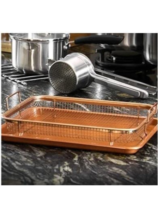 Non-stick copper oven baking tray with raised mesh grill basket, 2-piece set - Image 2
