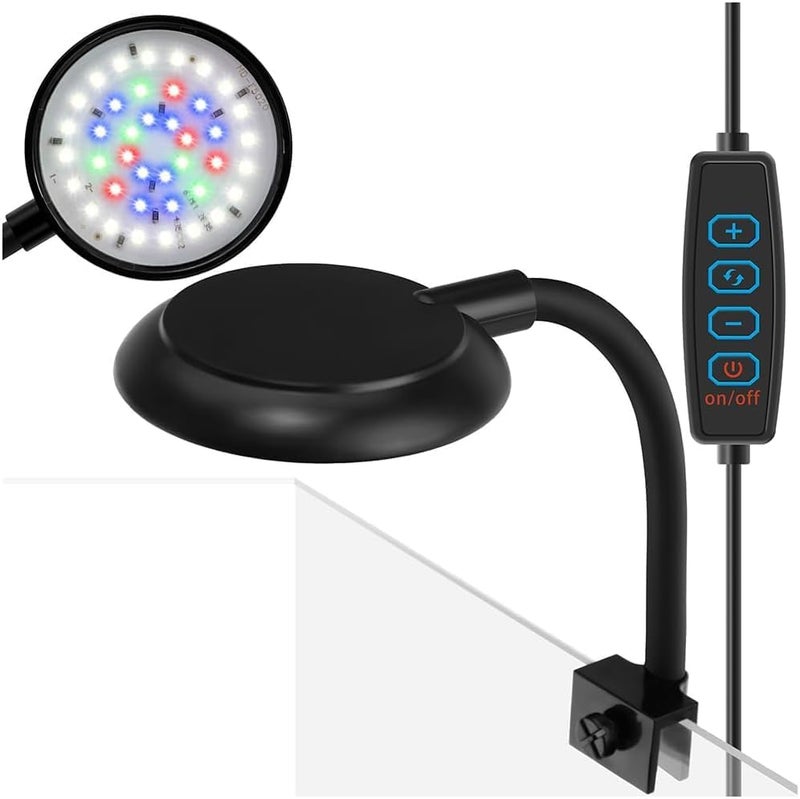 Odluzy Mini Clip On Aquarium Light 7W Dimmable Small Fish Tank Light USB Moving Lamp, Small Aquarium Light for Nano Tank with Multi-Color LEDs - Image 1