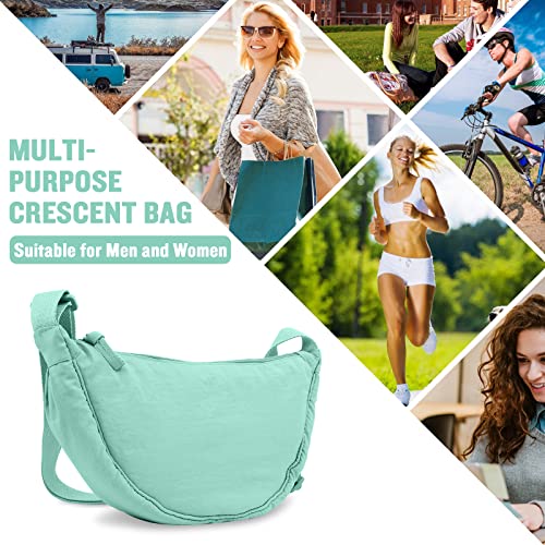 EVGLOW Nylon Crescent Crossbody Bag for Women Purses Trendy Men,Small Travel Sling Bag Hobo,Lightweight Fanny Pack with Zipper Adjustable Strap,Round Soft Shoulder Pouch Bag for Everyday Use Sport(Cyan) - Image 5