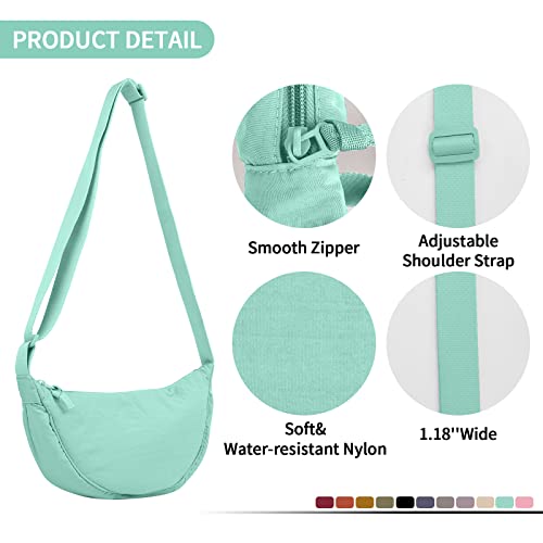 EVGLOW Nylon Crescent Crossbody Bag for Women Purses Trendy Men,Small Travel Sling Bag Hobo,Lightweight Fanny Pack with Zipper Adjustable Strap,Round Soft Shoulder Pouch Bag for Everyday Use Sport(Cyan) - Image 3