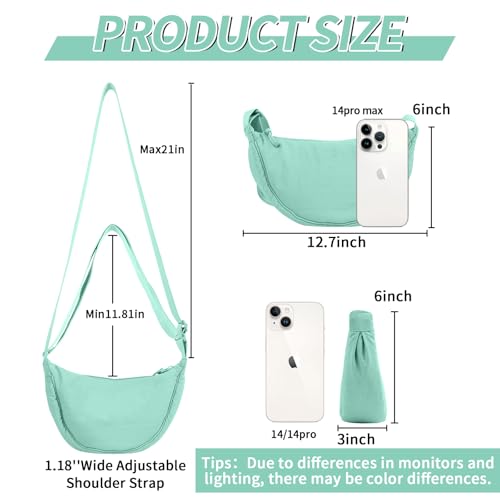 EVGLOW Nylon Crescent Crossbody Bag for Women Purses Trendy Men,Small Travel Sling Bag Hobo,Lightweight Fanny Pack with Zipper Adjustable Strap,Round Soft Shoulder Pouch Bag for Everyday Use Sport(Cyan) - Image 2