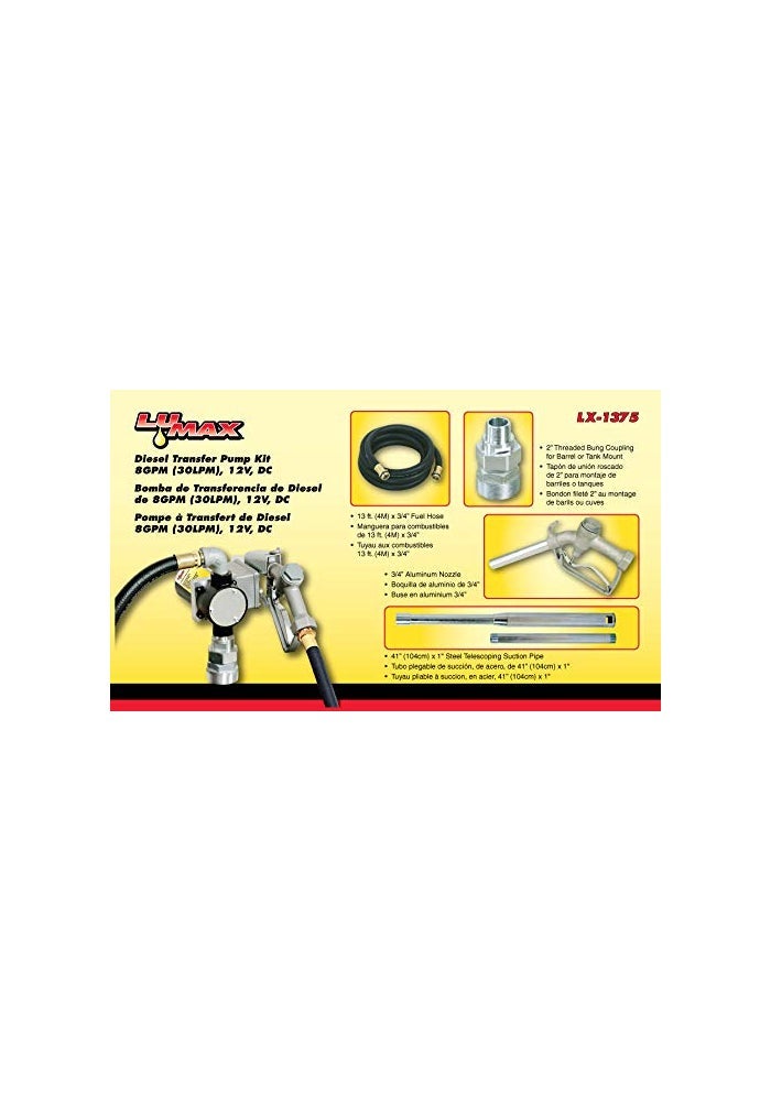 LUMAX طقم مضخة نقل وقود الديزل Lumax LX1375 8GPM 12V DC مثالي لنقل الديزل والزيوت الخفيفة والكيروسين يوفر حتى 8 GPM 30 LPM مضخة ذاتية التحضير مع نقل مباشر - Image 3