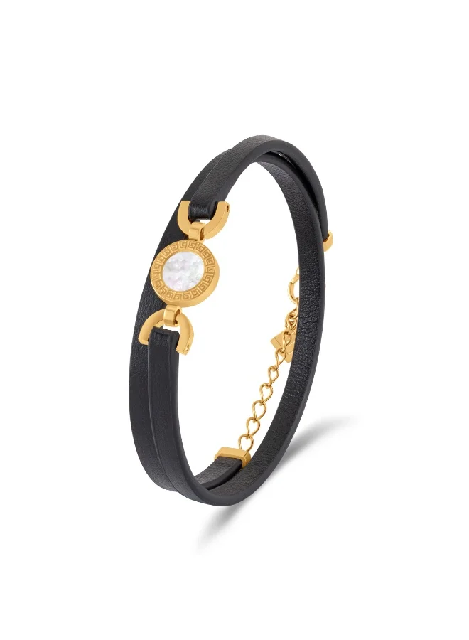 غاي لاروش Garance Gold-Plated Double Wrap Leather Bracelet with Mother of Pearl