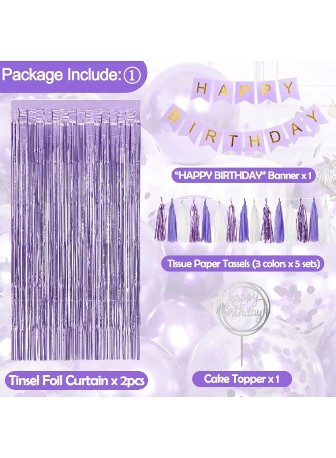 Capstro Purple Agate Birthday Balloon Decoration Set – Happy Birthday Banner & Balloon Arch Kit with Gold, White & Confetti Latex Balloons, Crown & Star Foil Balloons, Tinsel Curtain Backdrop – Purple Agate Theme - Image 3