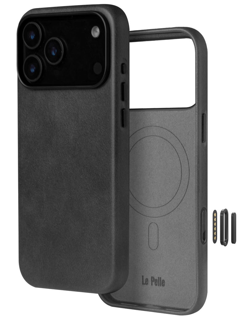 Le Pelle Handcrafted Premium Italian Leather Case for iPhone 17 Pro Max Builtin Camera Control Compatible with Magsafe TwoTone Effect with Unique Patina Over Time Black - Image 2