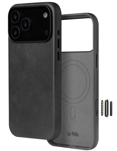 Le Pelle Handcrafted Premium Italian Leather Case for iPhone 17 Pro Max Builtin Camera Control Compatible with Magsafe TwoTone Effect with Unique Patina Over Time Black - Image 1