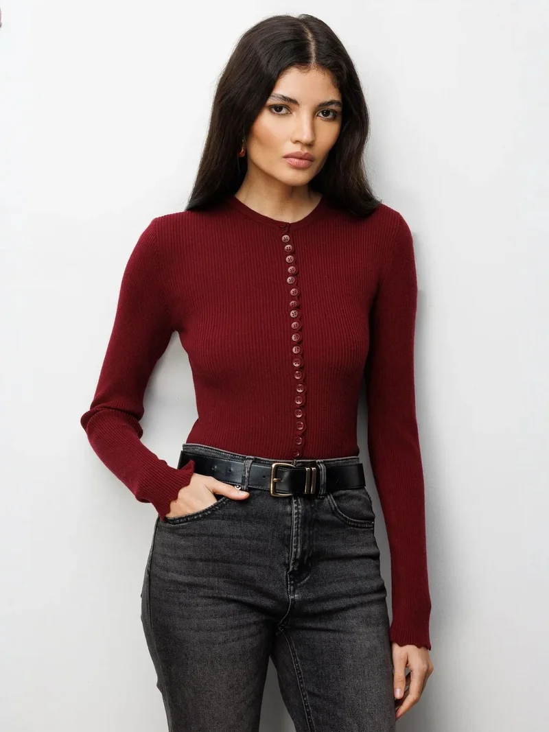 ميكسراي MIXRAY Ribbed Knit Buttoned Cardigan