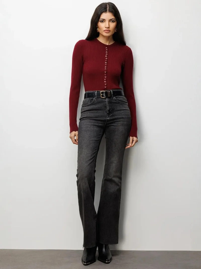 MixRay MIXRAY Ribbed Knit Buttoned Cardigan