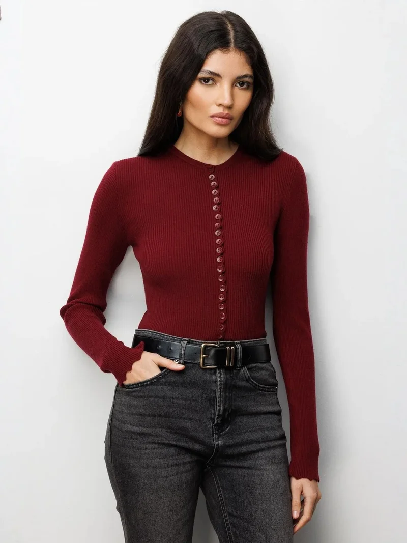 ميكسراي MIXRAY Ribbed Knit Buttoned Cardigan