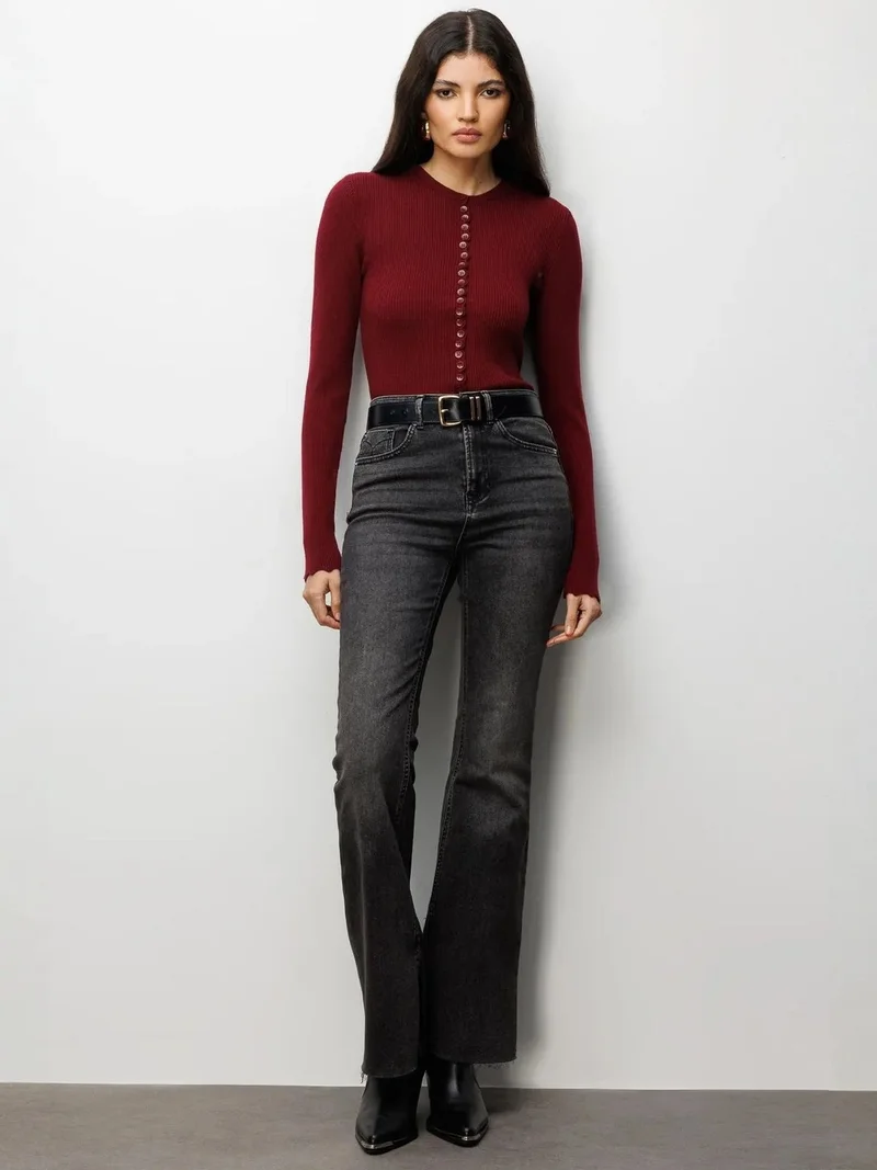 ميكسراي MIXRAY Ribbed Knit Buttoned Cardigan