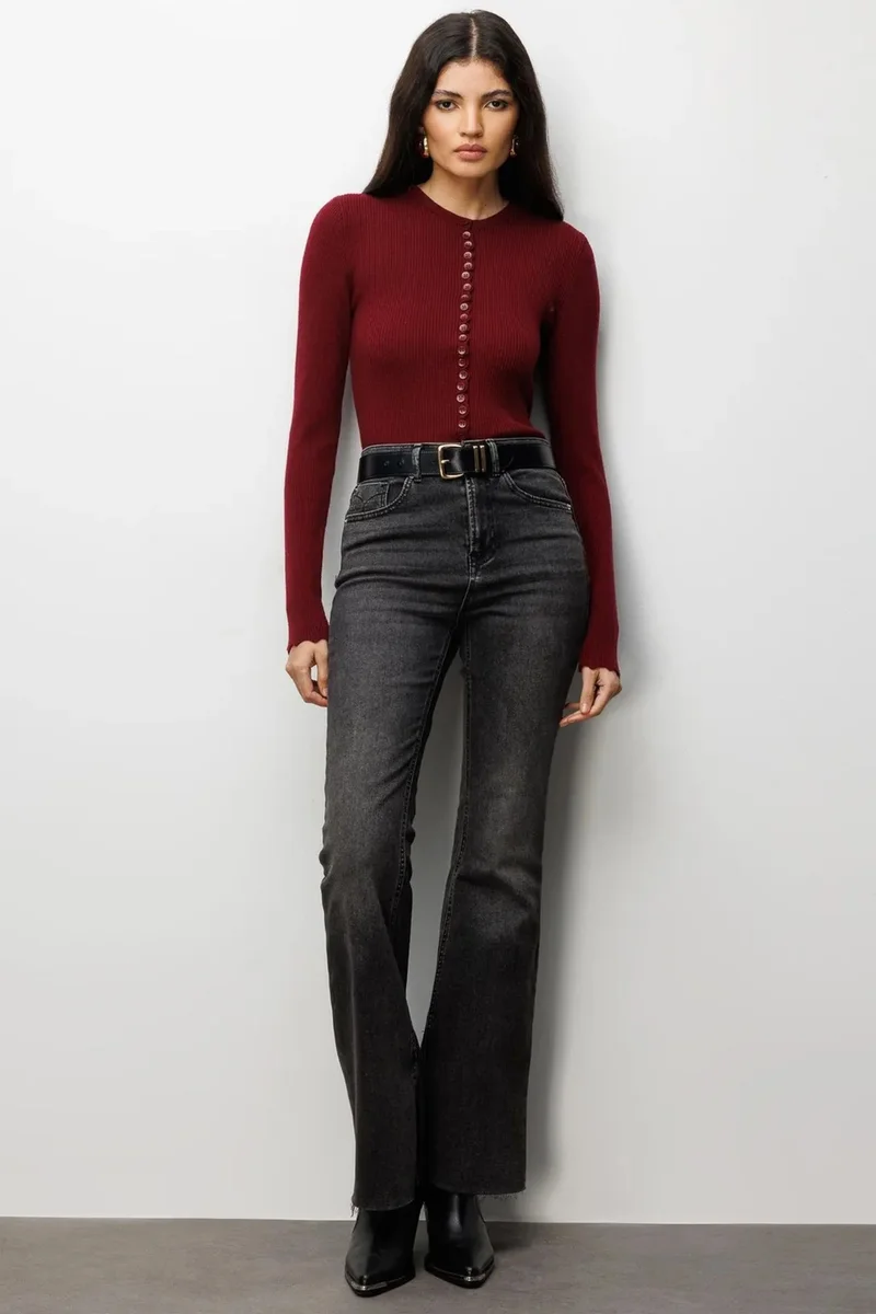 Mixray MIXRAY Ribbed Knit Buttoned Cardigan