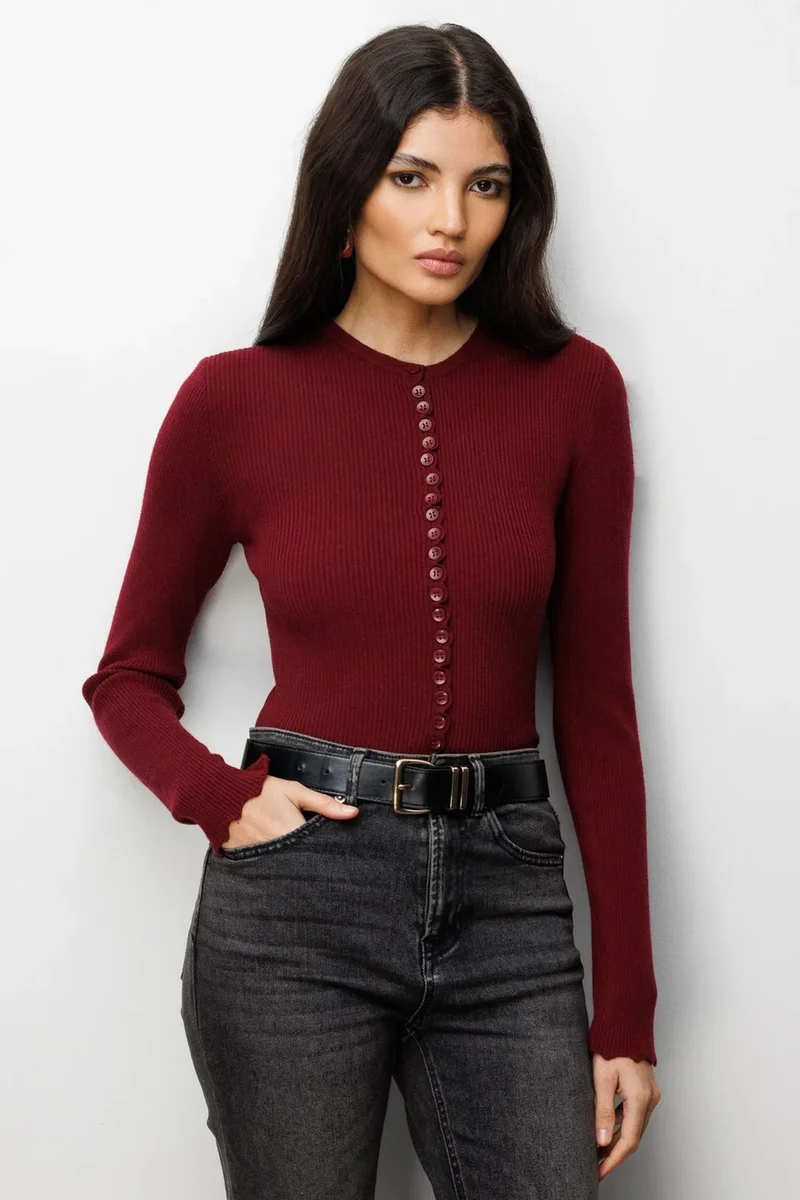 Mixray MIXRAY Ribbed Knit Buttoned Cardigan