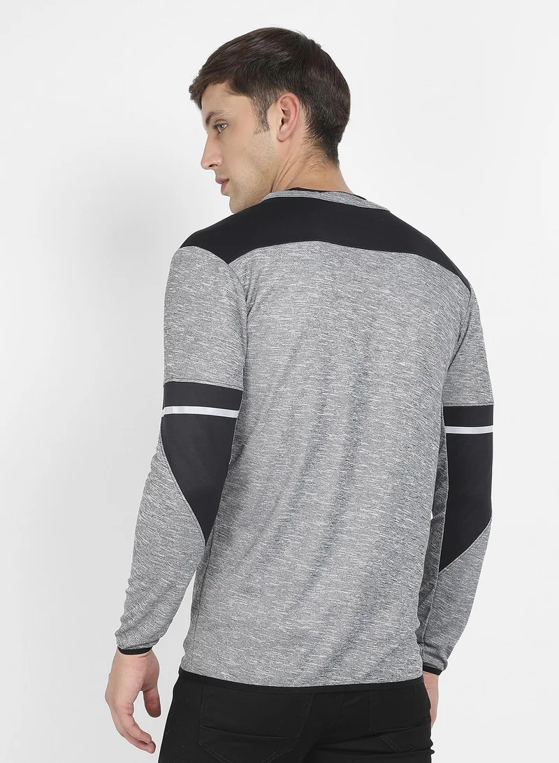Campus Sutra Men's Grey Heathered Activewear Jacket With Contrast Detail