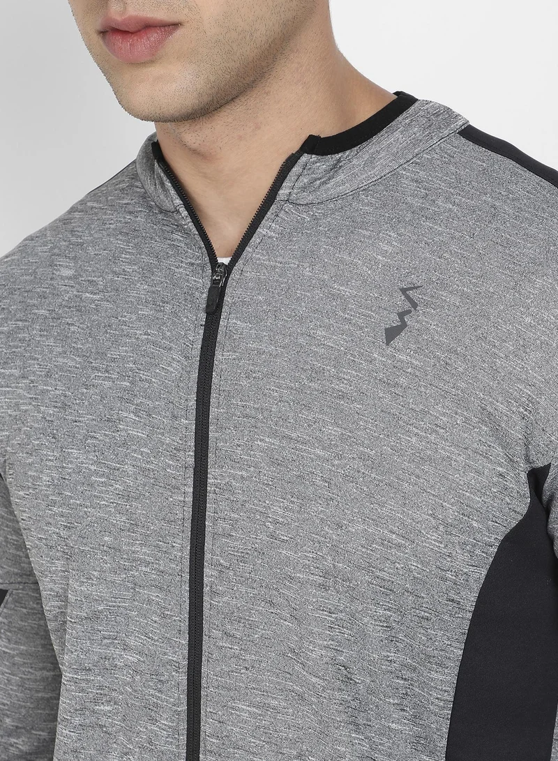 Campus Sutra Men's Grey Heathered Activewear Jacket With Contrast Detail