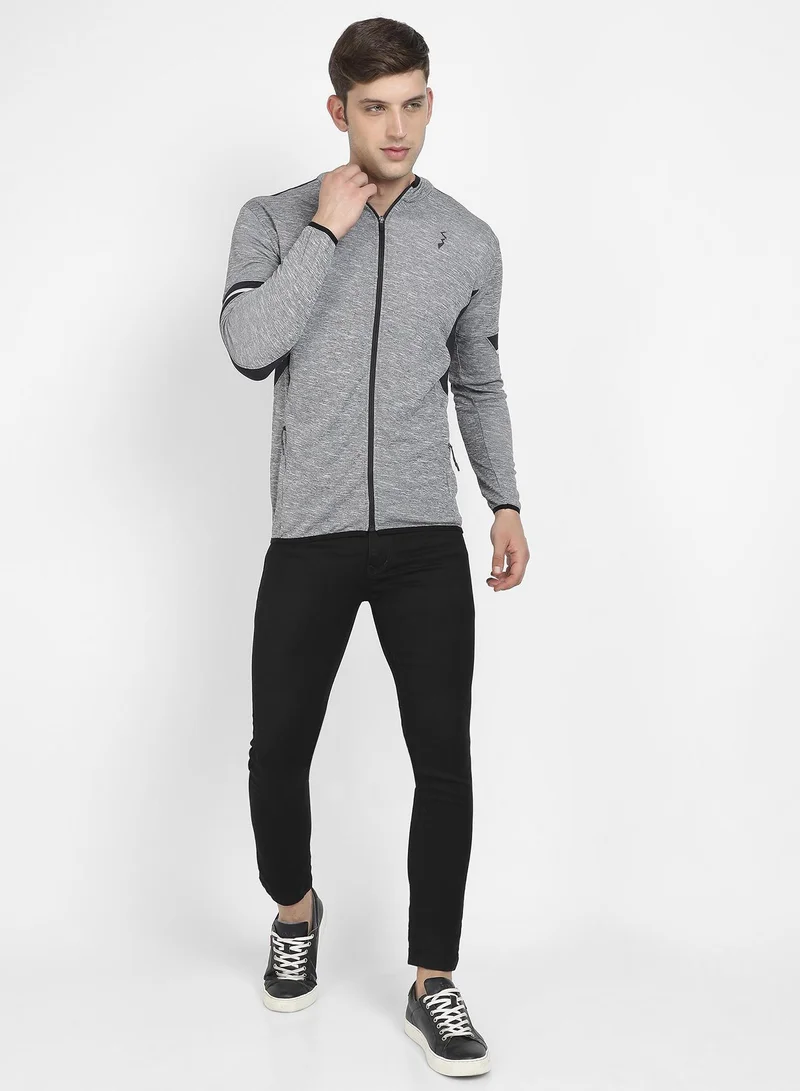 Campus Sutra Men's Grey Heathered Activewear Jacket With Contrast Detail