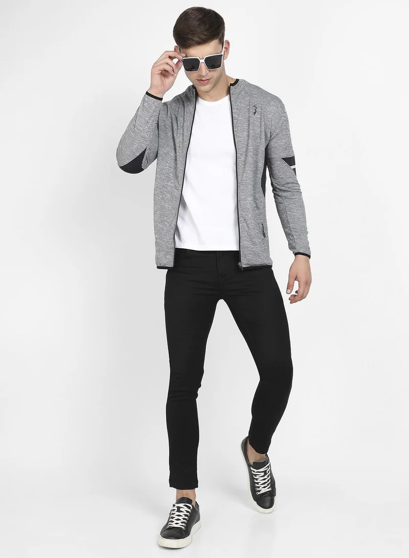 Campus Sutra Men's Grey Heathered Activewear Jacket With Contrast Detail
