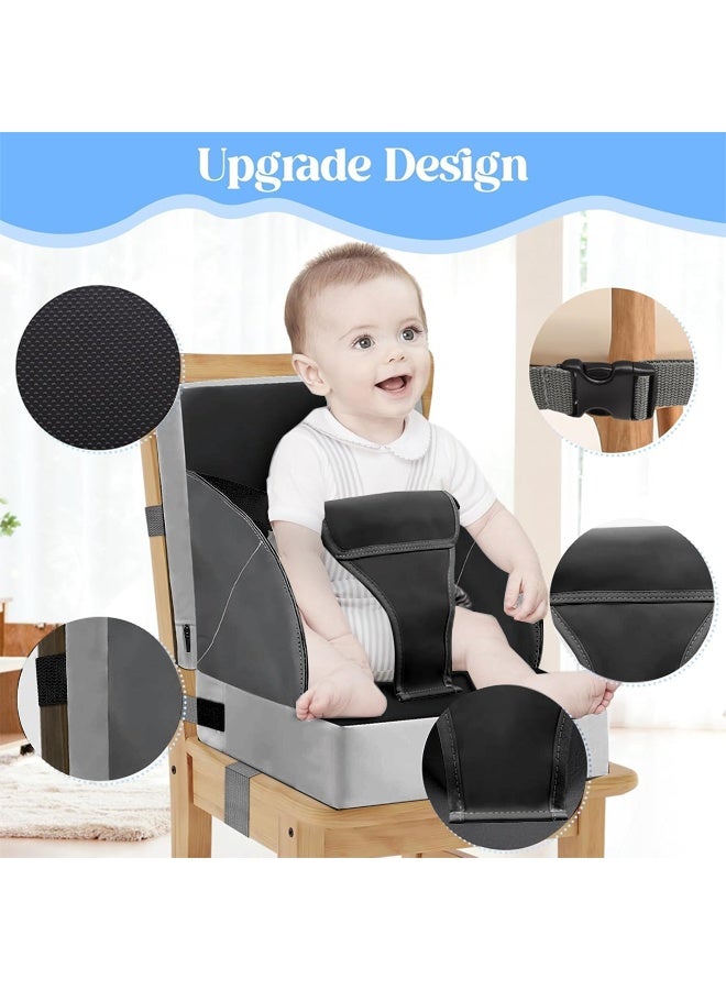 DUNISO Toddler Booster Seat for Dining Table， Portable PU Waterproof Travel Baby Booster Increasing Cushion，Kitchen Chair Booster Seat with Backrest and Adjustable Straps，Non-Slip，Easy to Clean，for Toddlers Eating，Dark Grey - Image 3
