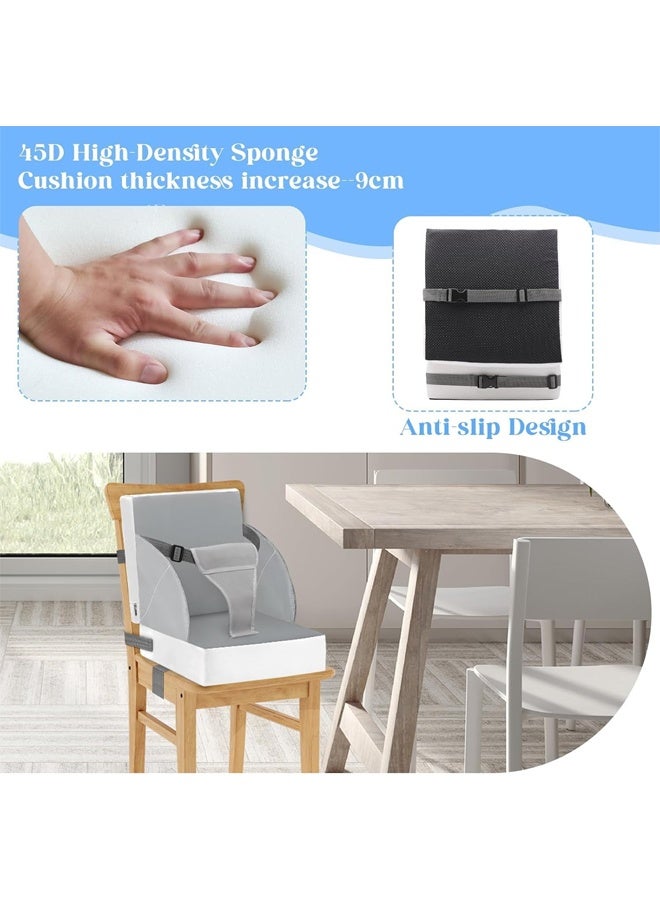 DUNISO Toddler Booster Seat for Dining Table， Portable PU Waterproof Travel Baby Booster Increasing Cushion，Kitchen Chair Booster Seat with Backrest and Adjustable Straps，Non-Slip，Easy to Clean，for Toddlers Eating，Dark Grey - Image 5