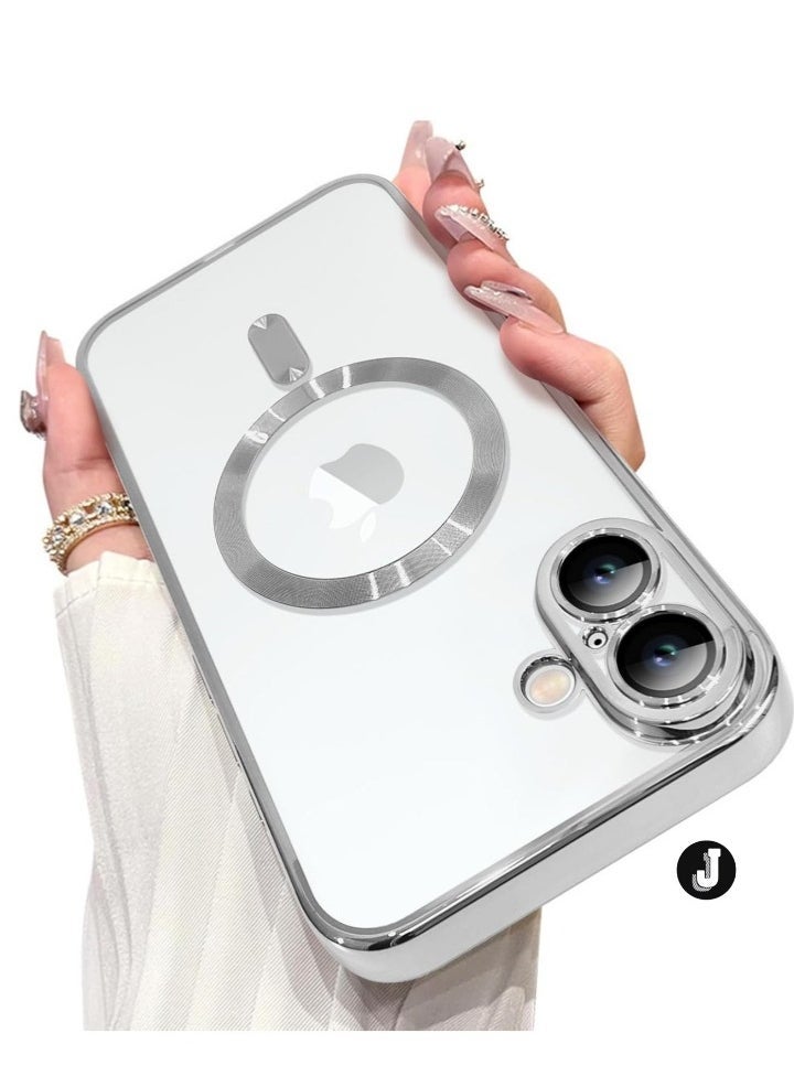 JAJEEK "iPhone 16 Plus Magnetic Case with Built-in Camera Lens Protector – MagSafe Compatible, Soft TPU Shockproof Slim Clear Cover for Men & Women (Silver)" - Image 4