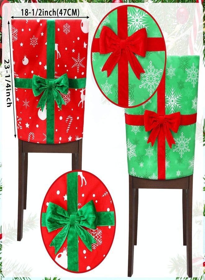 كينغدير مجموعة أغطية كراسي عيد الميلاد من كينجدر، 4 قطع، أغطية ظهر كراسي الطعام، قابلة للإزالة والغسل، قابلة للتمدد، مزينة بفيونكة، لتزيين كراسي المنزل والمطبخ وغرفة الطعام في عيد الميلاد - Image 3