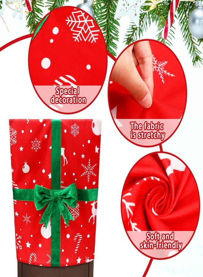 كينغدير مجموعة أغطية كراسي عيد الميلاد من كينجدر، 4 قطع، أغطية ظهر كراسي الطعام، قابلة للإزالة والغسل، قابلة للتمدد، مزينة بفيونكة، لتزيين كراسي المنزل والمطبخ وغرفة الطعام في عيد الميلاد - Image 2