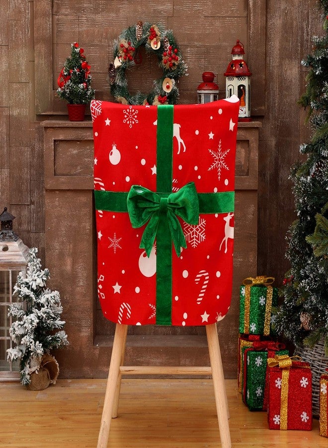 كينغدير مجموعة أغطية كراسي عيد الميلاد من كينجدر، 4 قطع، أغطية ظهر كراسي الطعام، قابلة للإزالة والغسل، قابلة للتمدد، مزينة بفيونكة، لتزيين كراسي المنزل والمطبخ وغرفة الطعام في عيد الميلاد - Image 4